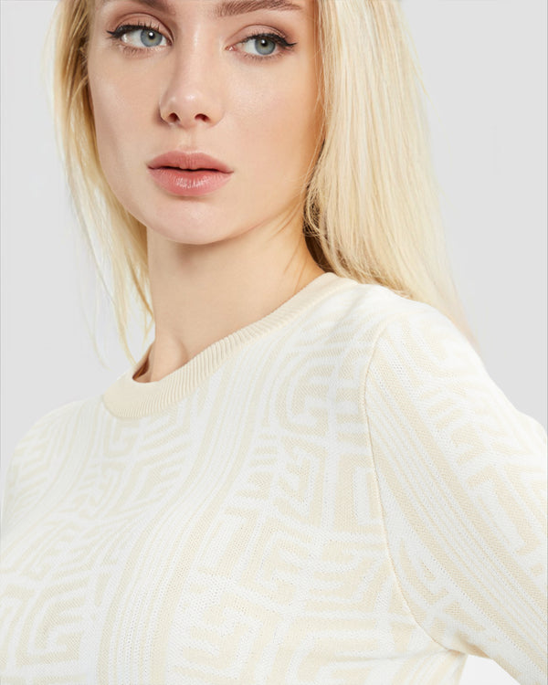 Gianfranco Ferre Monogram Jacquard Long Sleeves Knit Dress Beige