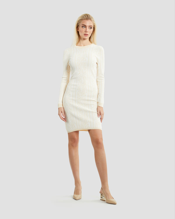 gianfranco ferre Monogram Jacquard Long Sleeves Knit Dress Beige