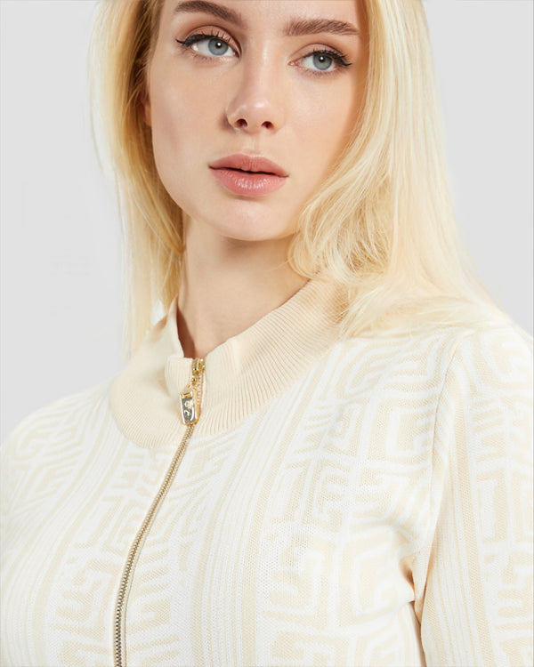 Gianfranco Ferre Monogram Jacquard Short Sleeves Knit Dress Beige