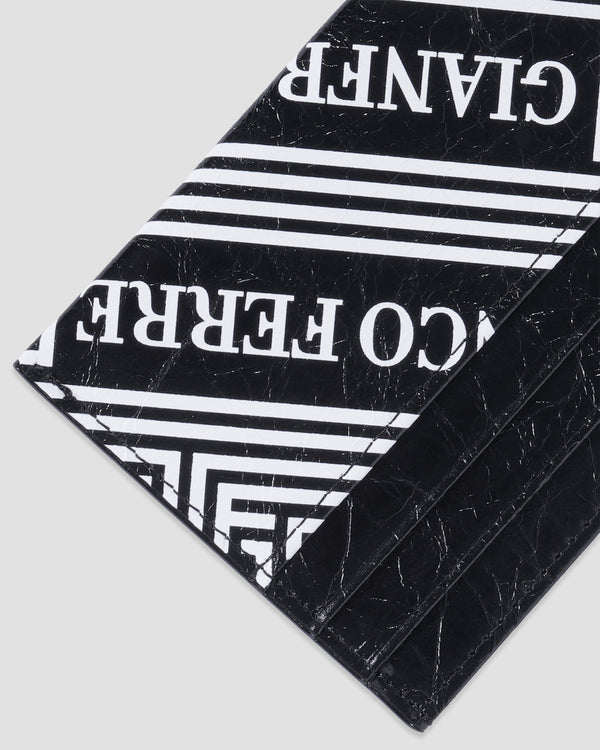 Gianfranco Ferre Monogram Leather Card Holder Black