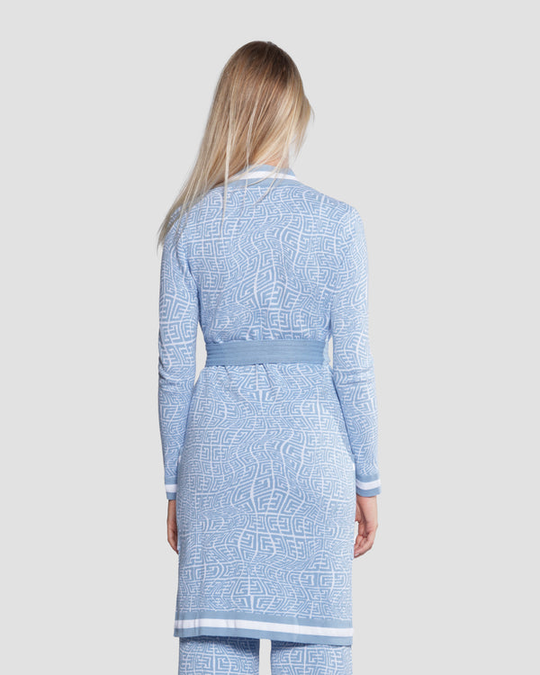 Gianfranco Ferre Monogram Longline Belted Cardigan Blue