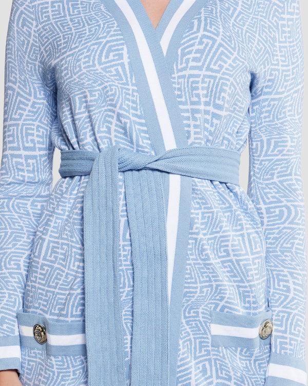 Gianfranco Ferre Monogram Longline Belted Cardigan Blue