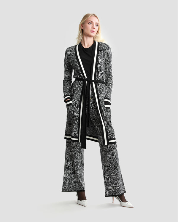 Gianfranco Ferre Monogram Maxi Belted Cardigan Black