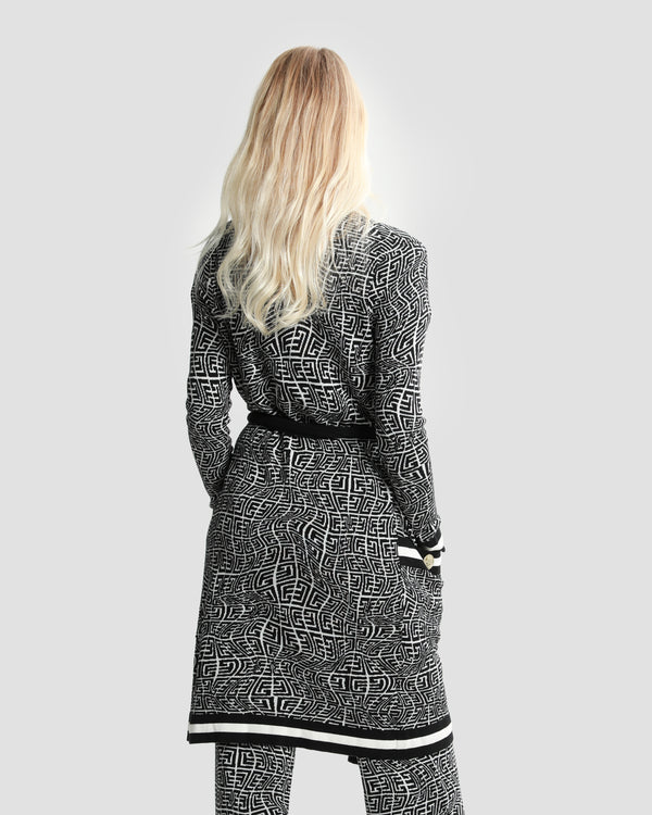 Gianfranco Ferre Monogram Maxi Belted Cardigan Black
