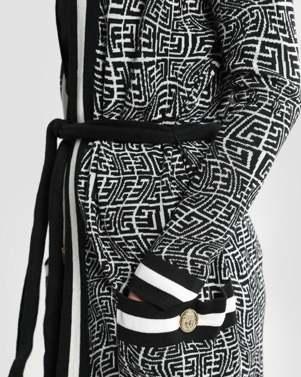 Gianfranco Ferre Monogram Maxi Belted Cardigan Black