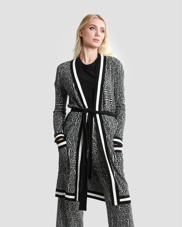 gianfranco ferre Monogram Maxi Belted Cardigan Black