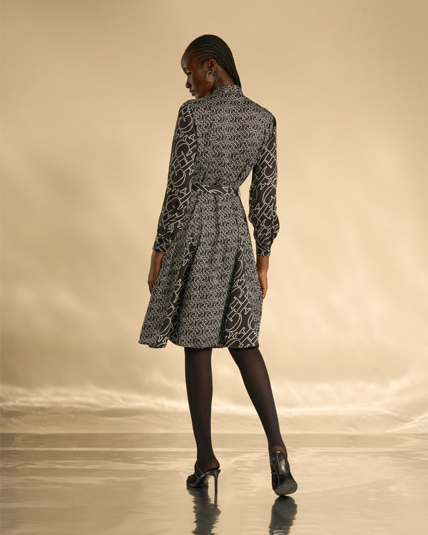 Gianfranco Ferre Monogram Print Contrast Midi Dress Black