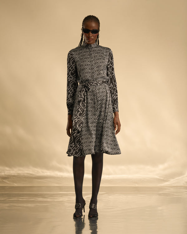 gianfranco ferre Monogram Print Contrast Midi Dress Black