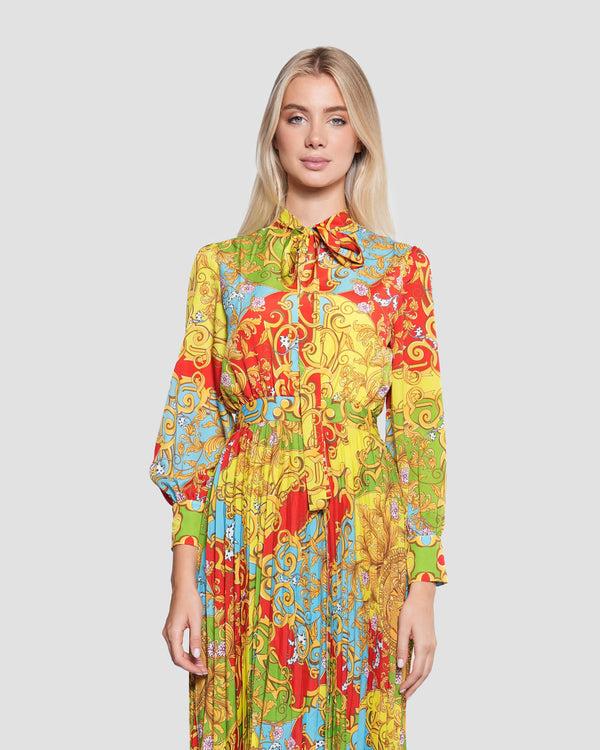 Gianfranco Ferre Multi-Color Baroque Pleated Maxi Dress Multicolor