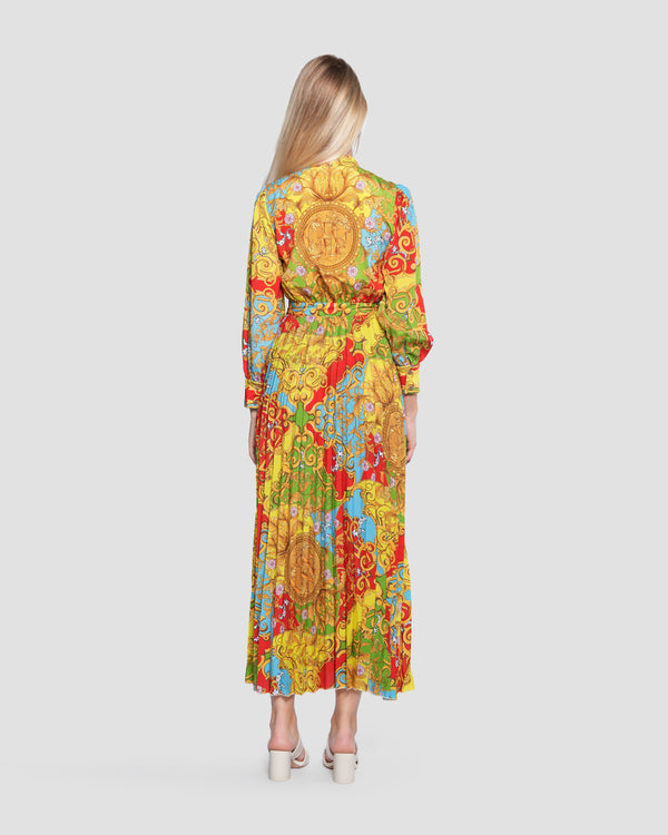 Gianfranco Ferre Multi-Color Baroque Pleated Maxi Dress Multicolor