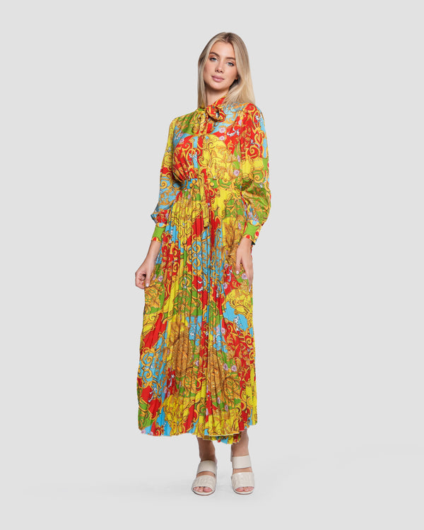 gianfranco ferre Multi-Color Baroque Pleated Maxi Dress Multicolor