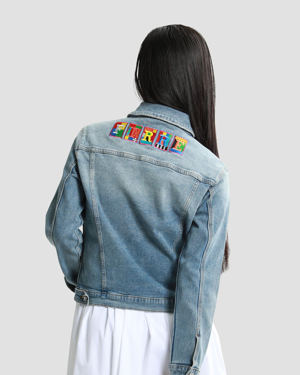 Gianfranco Ferre Multicolor Embroidered Logo Denim Jacket Blue