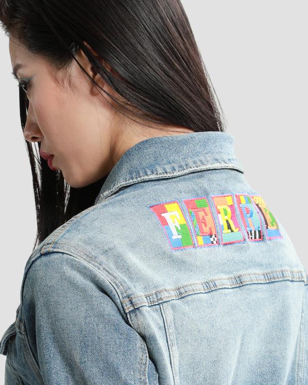 Gianfranco Ferre Multicolor Embroidered Logo Denim Jacket Blue