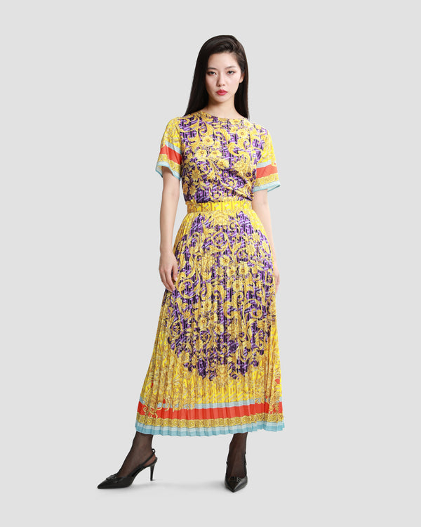 Gianfranco Ferre Multicolor Geometric Baroque Print Pleated Skirt Multicolor