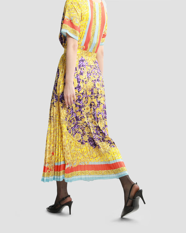 Gianfranco Ferre Multicolor Geometric Baroque Print Pleated Skirt Multicolor