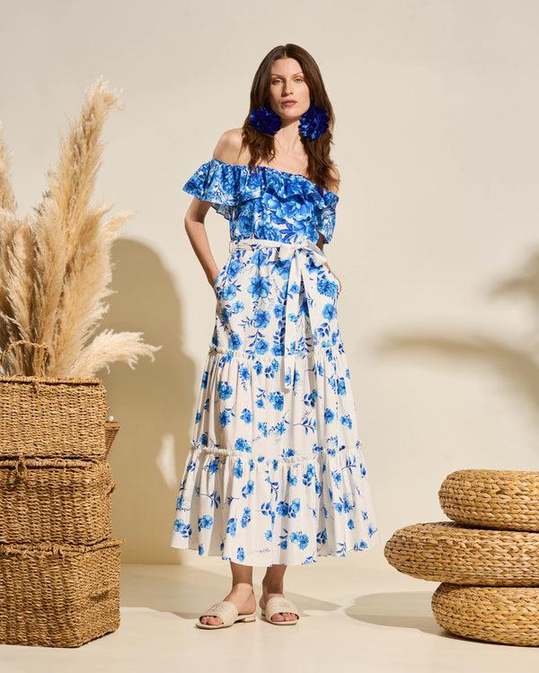 gianfranco ferre Off-Shoulder Floral Maxi Dress Blue