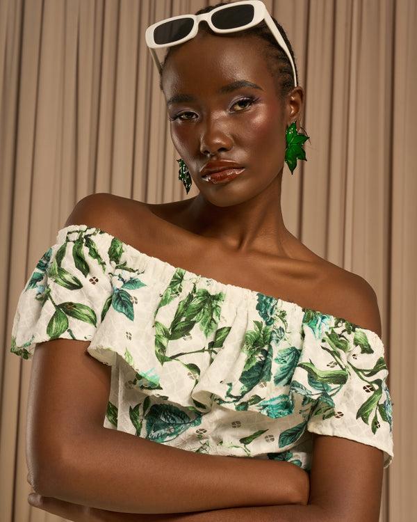 Gianfranco Ferre Off Shoulder Tiered Maxi Dress Green