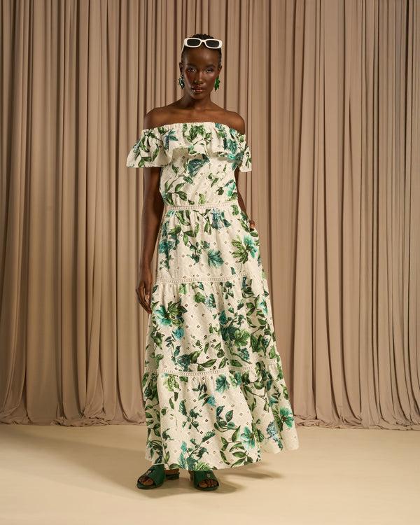 gianfranco ferre Off Shoulder Tiered Maxi Dress Green