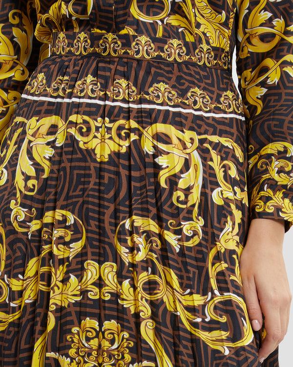 Gianfranco Ferre Oriental Baroque Patterned Pleated Skirt Multicolor