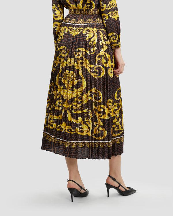 Gianfranco Ferre Oriental Baroque Patterned Pleated Skirt Multicolor