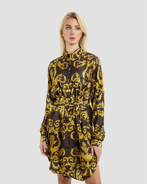 Gianfranco Ferre Oriental Baroque Patterned Shirt Dress Multicolor