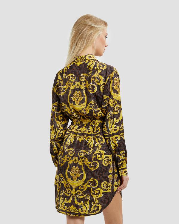 Gianfranco Ferre Oriental Baroque Patterned Shirt Dress Multicolor