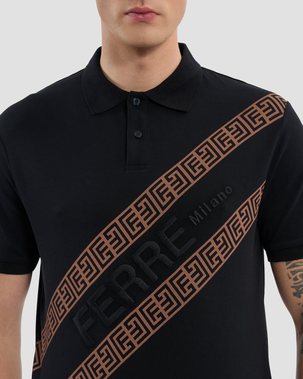 Gianfranco Ferre Oriental Pattern Accented Polo Shirt Black