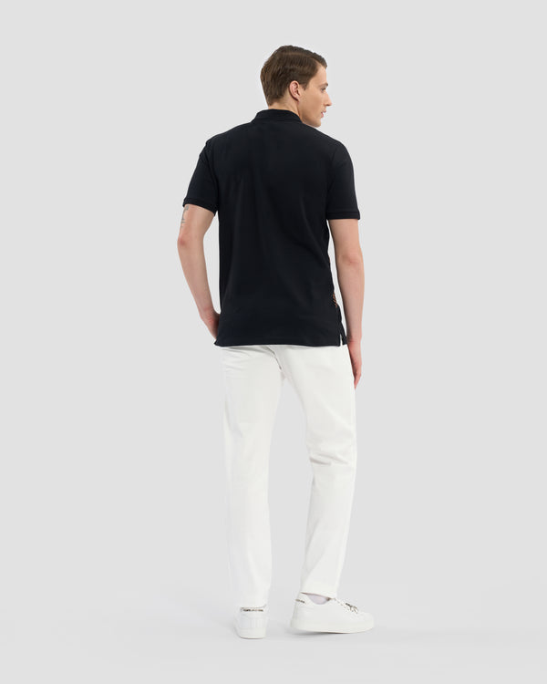 Gianfranco Ferre Oriental Pattern Accented Polo Shirt Black