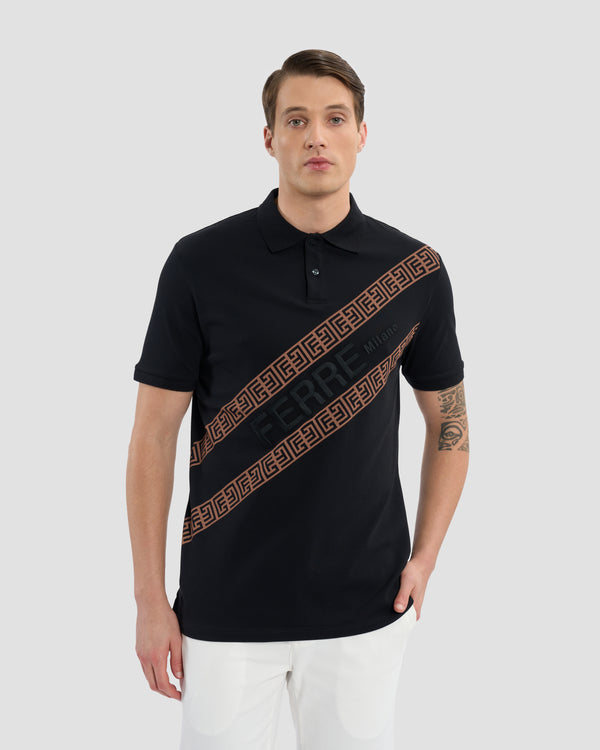 gianfranco ferre Oriental Pattern Accented Polo Shirt Black