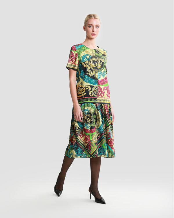 Gianfranco Ferre Ornate Color-Block Pleated Skirt Multicolor