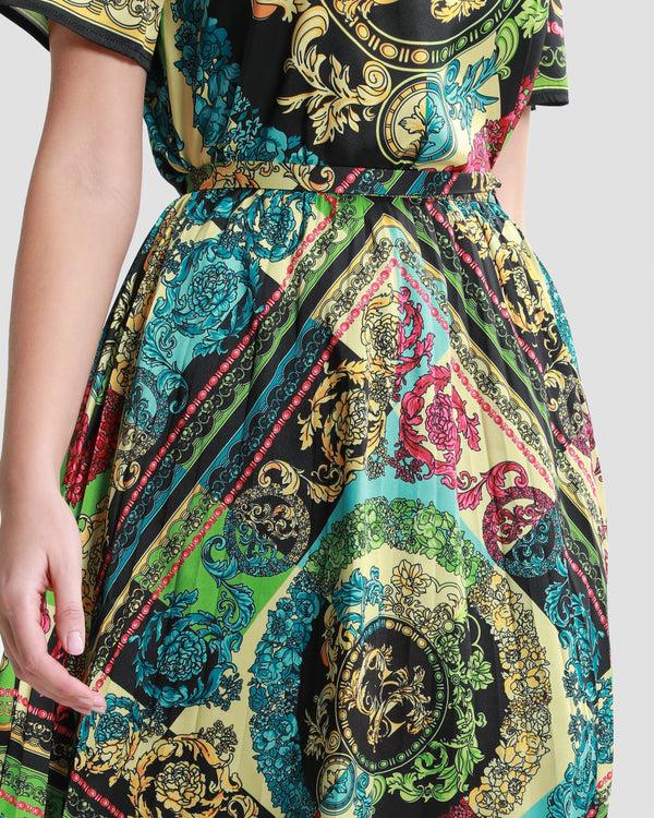 Gianfranco Ferre Ornate Color-Block Pleated Skirt Multicolor