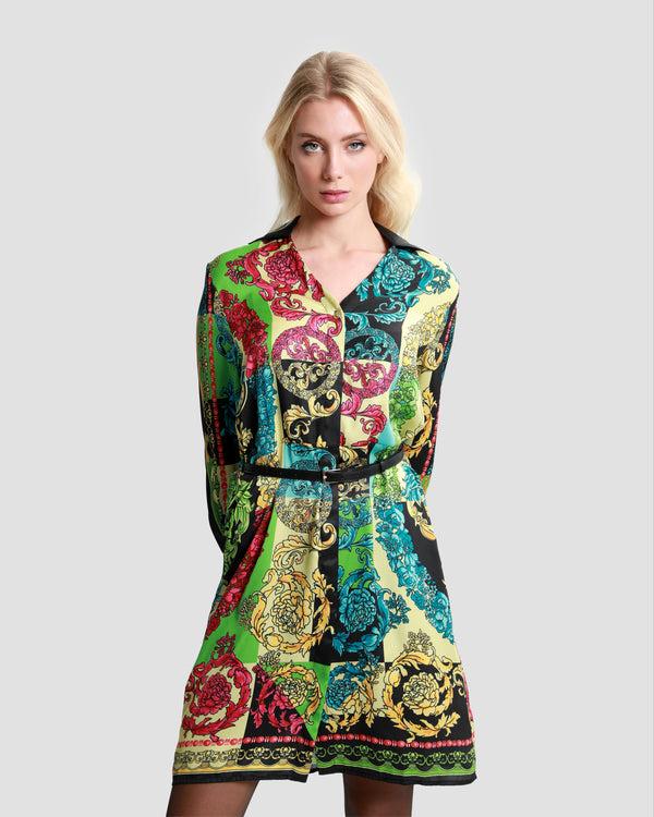 Gianfranco Ferre Ornate Color Block Print Dress Multicolor