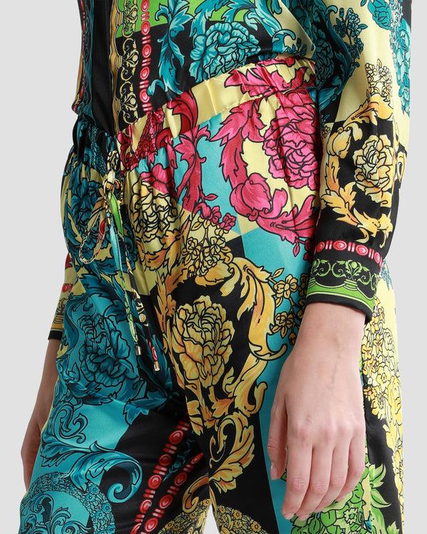 Gianfranco Ferre Ornate Color Block Straight Leg Pants Multicolor