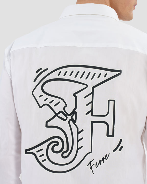 Gianfranco Ferre Outline Gothic Ferré Print Shirt White