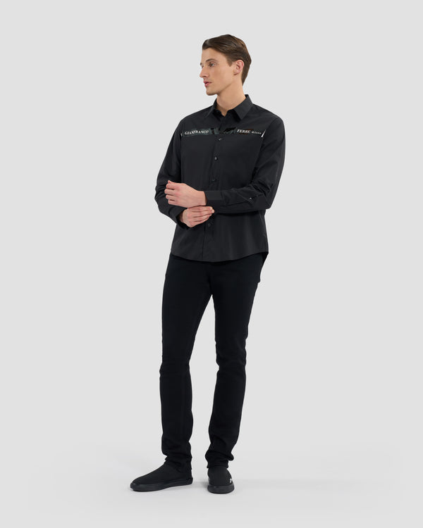 Gianfranco Ferre Patent Finish Brand Print Shirt Black