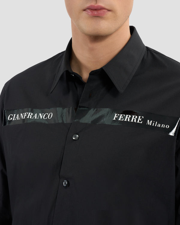 Gianfranco Ferre Patent Finish Brand Print Shirt Black