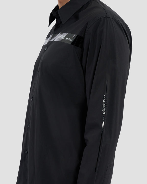 Gianfranco Ferre Patent Finish Brand Print Shirt Black