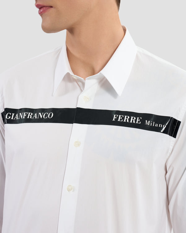 Gianfranco Ferre Patent Finish Brand Print Shirt White