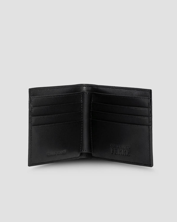 Gianfranco Ferre Perforated GF Monogram Bifold Wallet - Six Slots Black