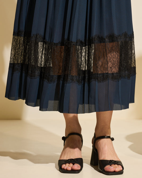 Gianfranco Ferre Pleated Midi Skirt With Lace Trim Navy