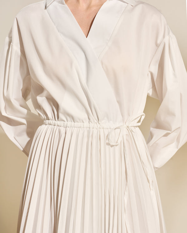 Gianfranco Ferre Pleated Wrap-Front Midi Dress White