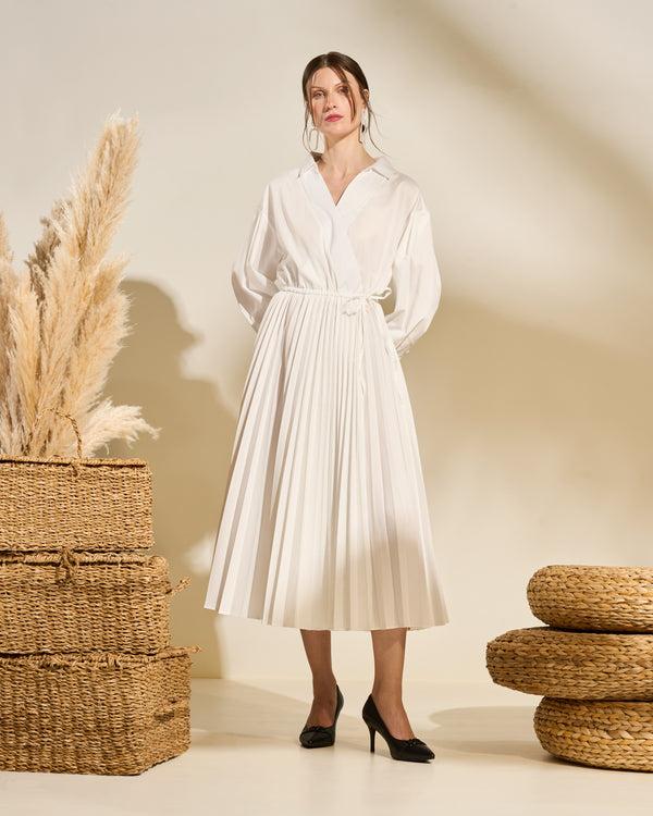 gianfranco ferre Pleated Wrap-Front Midi Dress White