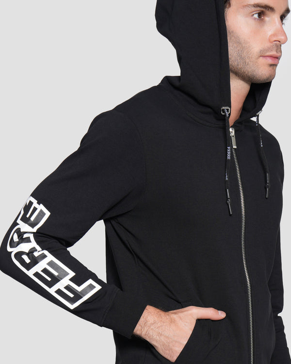Gianfranco Ferre Printed Logo Zip Hoodie Jacket Black