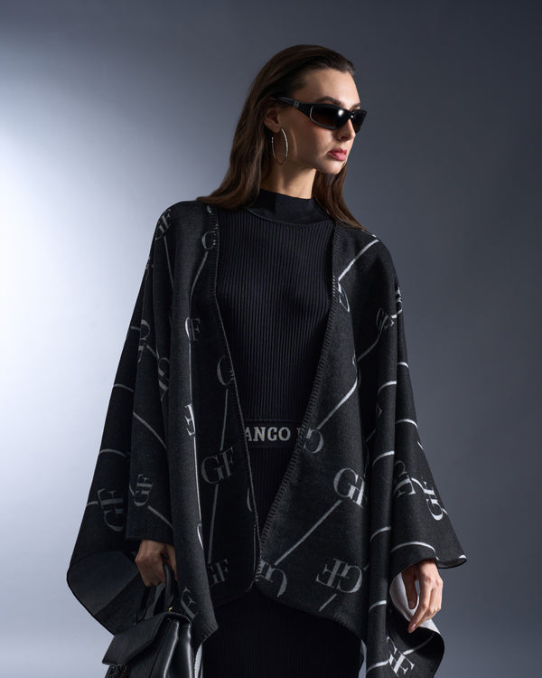 Gianfranco Ferre Reversible Monochrome Poncho Black & Grey