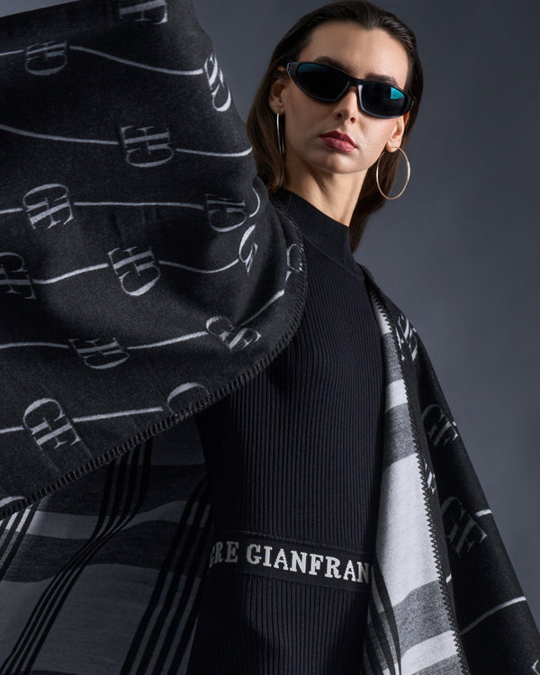 Gianfranco Ferre Reversible Monochrome Poncho Black & Grey