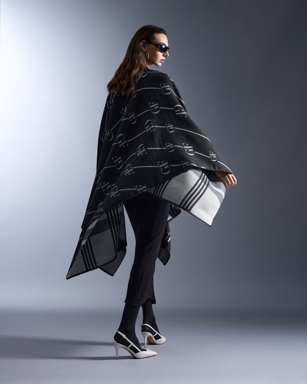 Gianfranco Ferre Reversible Monochrome Poncho Black & Grey