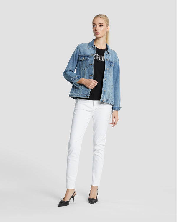 Gianfranco Ferre Rhinestones Embellished Denim Jacket Mid Blue