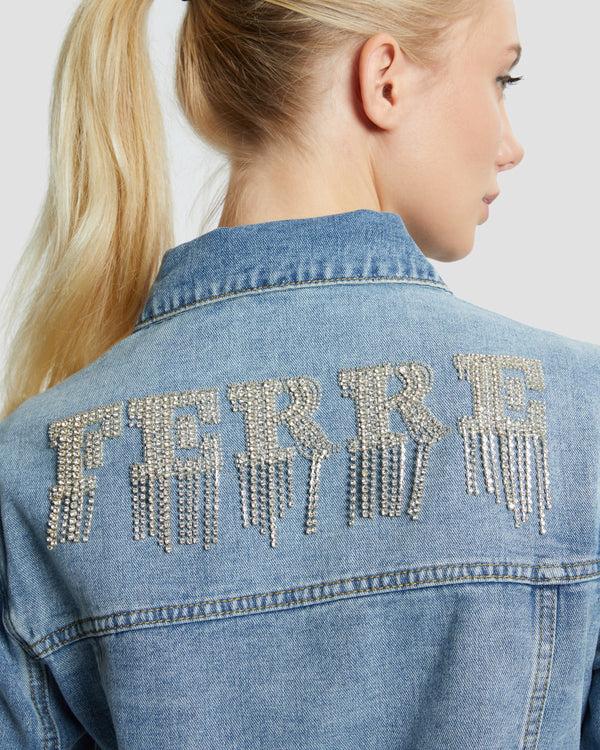 Gianfranco Ferre Rhinestones Embellished Denim Jacket Mid Blue