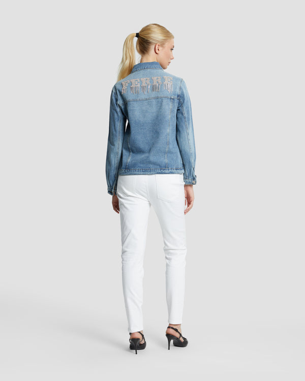 Gianfranco Ferre Rhinestones Embellished Denim Jacket Mid Blue