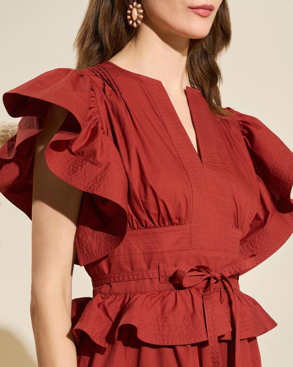 Gianfranco Ferre Ruffled Cotton Midi Dress Burgundy